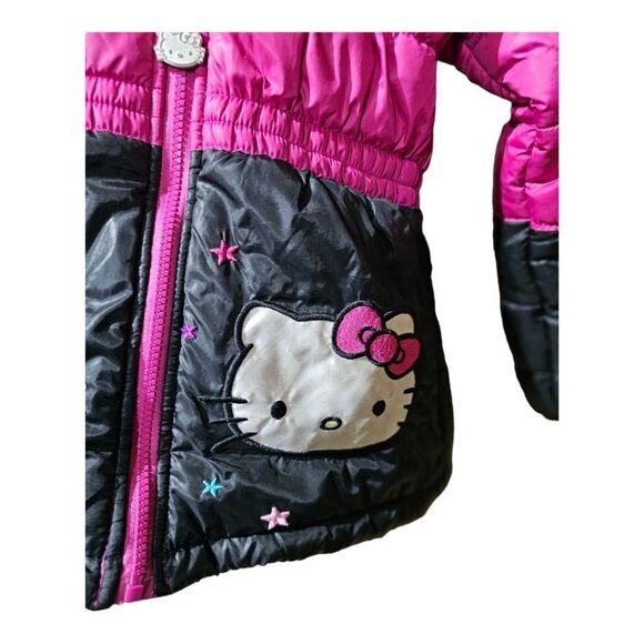 SOLD!! HELLO KITTY Pink Black Puffer Hoodie Jacket - Size 6 - Picture 4 of 8